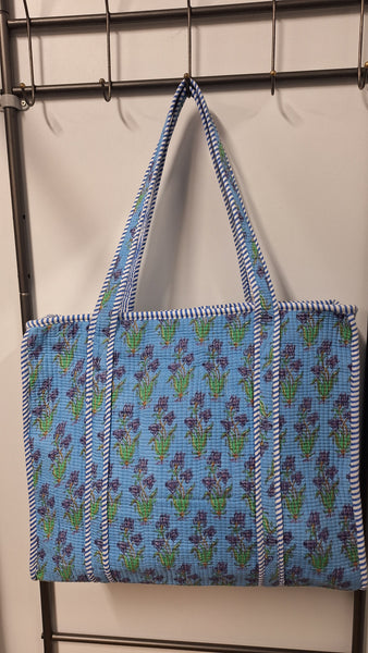 Cotton Kantha Tote Bag -  Blue Iris
