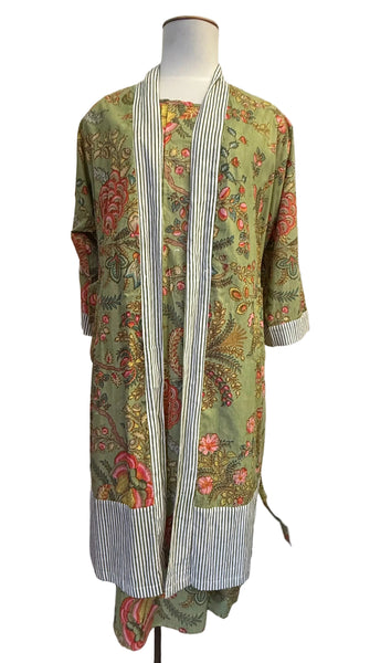 Exotic Flower Cotton Robe -  Green