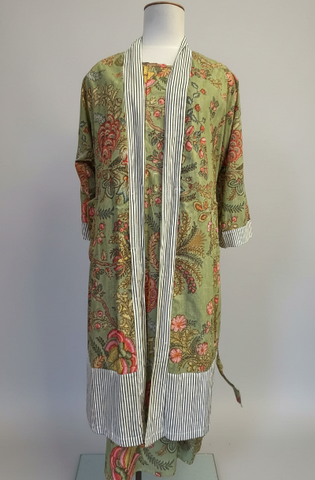 Exotic Flower Cotton Robe -  Green