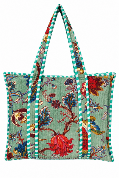 Cotton Velvet Tote Bag - Sage