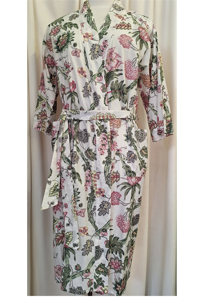 Cotton Robe  - Tree of Life - White