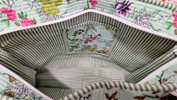 Cotton Kantha Tote Bag -  Mint Floral