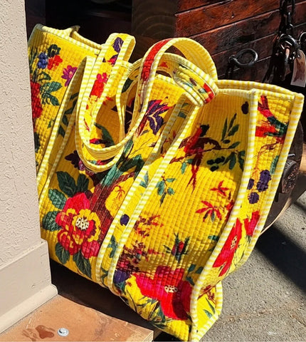 Cotton Velvet Tote Bag - Bird of Paradise Yellow