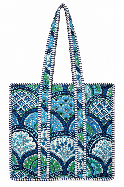 Cotton Kantha Tote Bag -  Blue White& Green