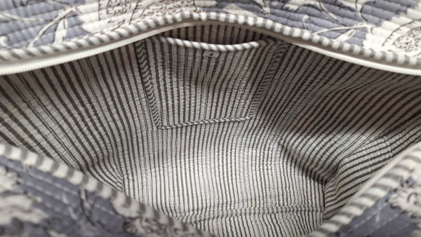 Cotton Kantha Tote Bag -  Grey Floral