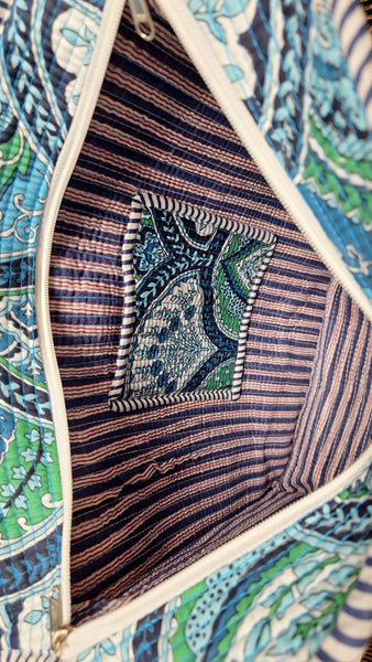 Cotton Kantha Tote Bag -  Blue White& Green