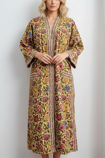 Anokhi Robe – Yellow with Garden Flowers