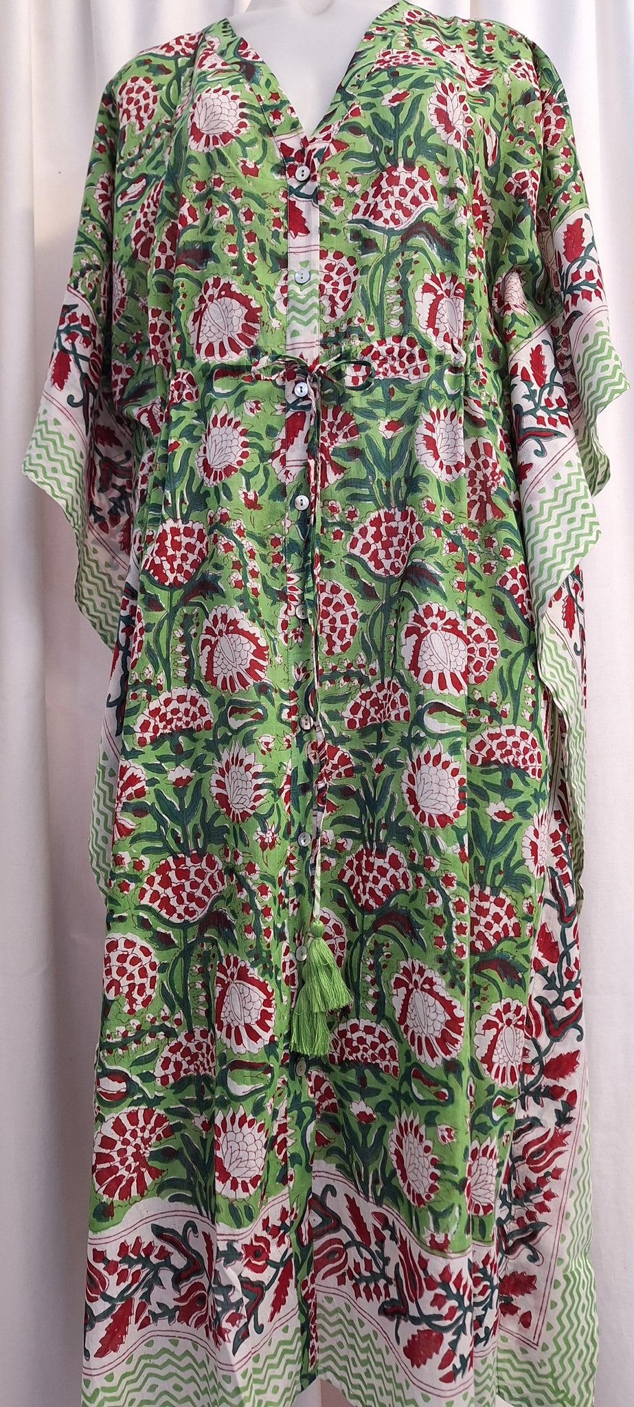 Anokhi Style Tie Kaftan - Green and Red