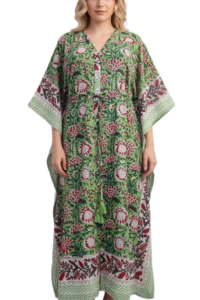 Anokhi Style Tie Kaftan - Green and Red