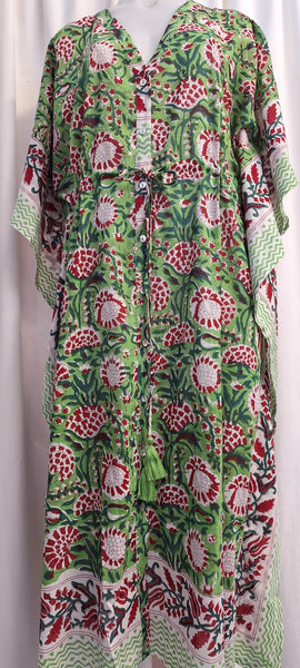 Anokhi Style Tie Kaftan - Green and Red