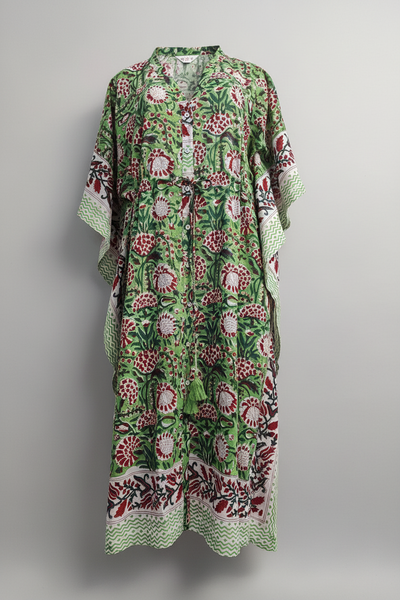 Anokhi Style Tie Kaftan - Green and Red