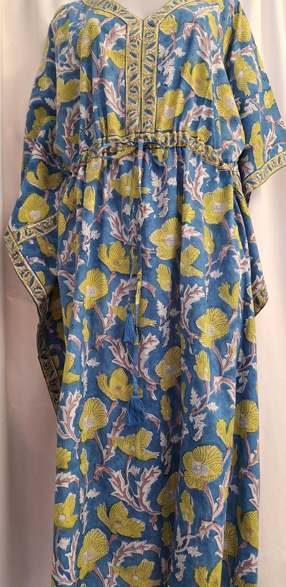 Anokhi Style Tie Kaftan -Blue and Lime