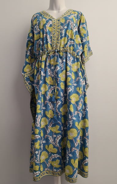 Anokhi Style Tie Kaftan -Blue and Lime
