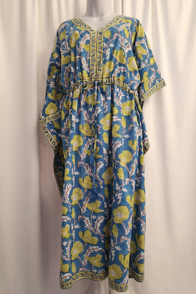 Anokhi Style Tie Kaftan -Blue and Lime
