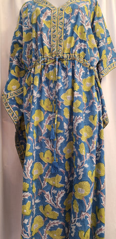 Anokhi Style Tie Kaftan -Blue and Lime