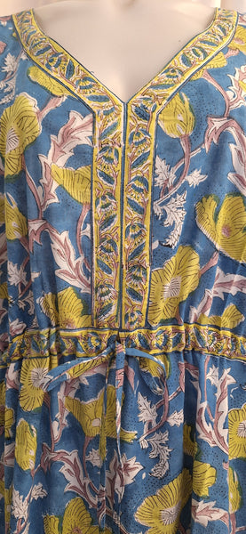 Anokhi Style Tie Kaftan -Blue and Lime