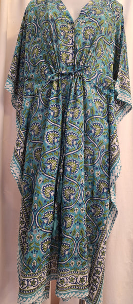 Anokhi Style Tie Kaftan - Teal and Blue