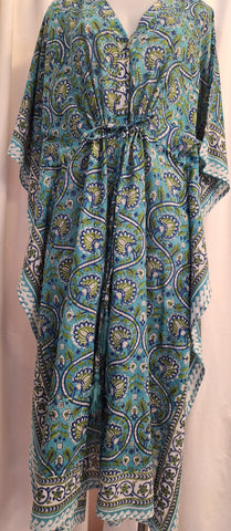 Anokhi Style Tie Kaftan - Teal and Blue