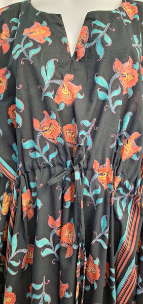 Anokhi Tie Kaftan - Black  with red and teal