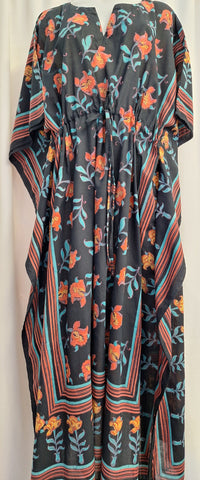Anokhi Tie Kaftan - Black  with red and teal