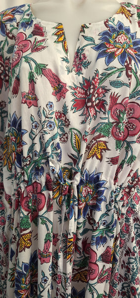 Anokhi Tie Kaftan - White with Blue Pink and Yellow