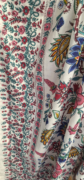 Anokhi Tie Kaftan - White with Blue Pink and Yellow