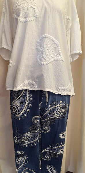 Italian Stretch Pants -  Paisley, Denim