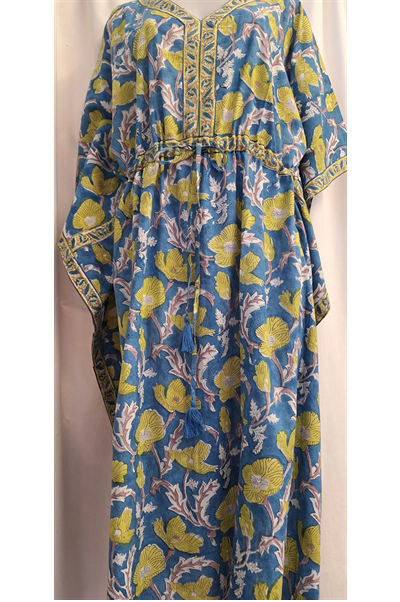 Anokhi Style Tie Kaftan -Blue and Lime