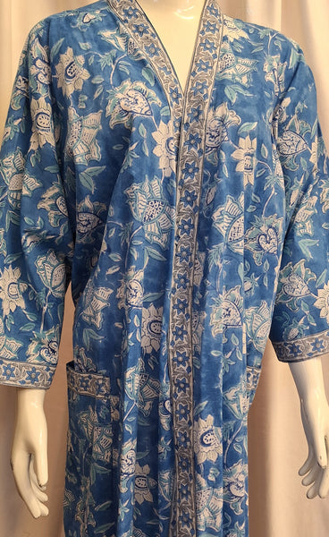 Anokhi Style Robe – White and Blue Flower