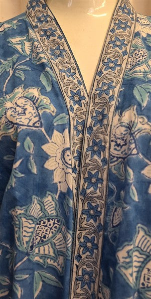 Anokhi Style Robe – White and Blue Tree Motif