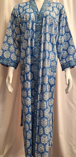 Anokhi Style Robe – White and Blue Tree Motif