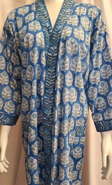 Anokhi Style Robe – White and Blue Tree Motif