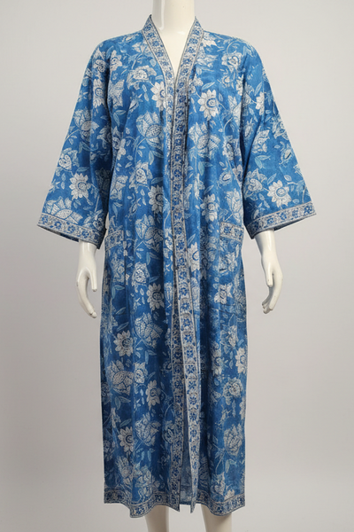 Anokhi Style Robe – White and Blue Flower
