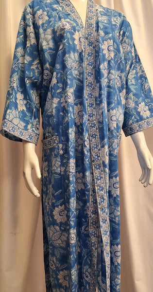 Anokhi Style Robe – White and Blue Flower