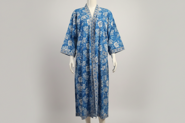 Anokhi Style Robe – White and Blue Flower