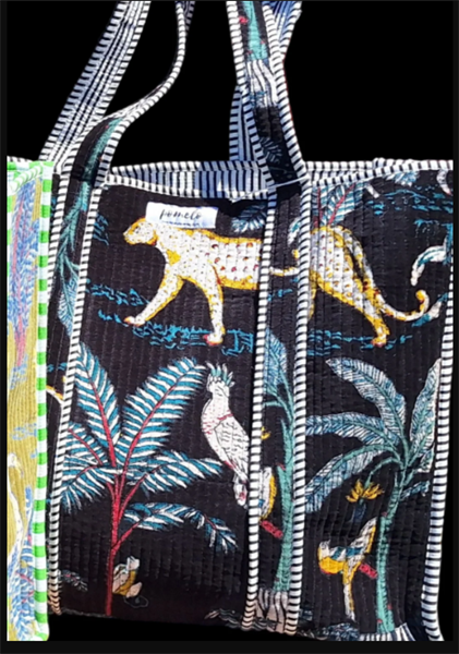 Cotton Velvet Tote Bag Black Jungle