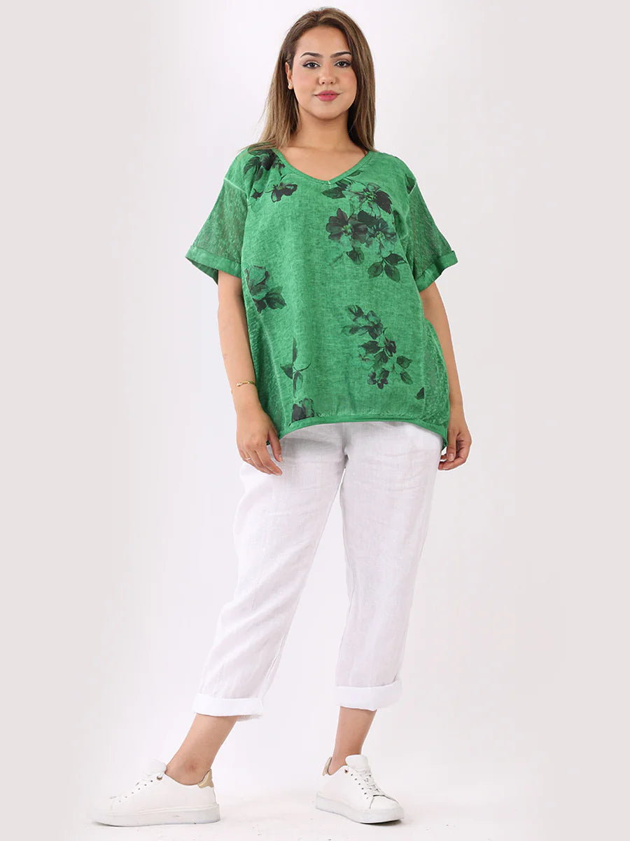 Linen Bouquet Top - Green