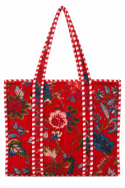 Cotton Velvet Tote Bag - Red