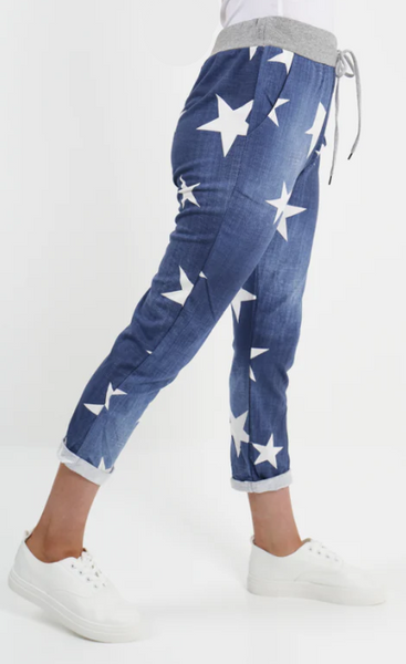 Italian Stretch Pants -  Star Print Blue