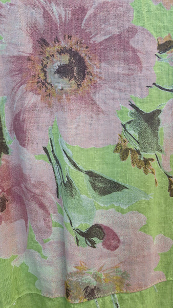 Italian Linen Floral Sundress - Lime