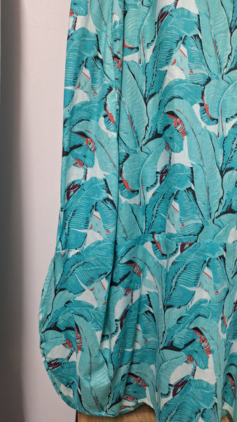 Banana Palm Curve Hem Dress - Aqua Blu