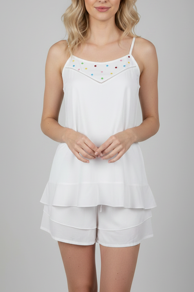 Shoe String Cotton Shortie PJ with Hand Embroidery