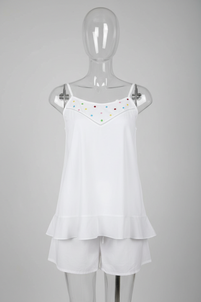 Shoe String Cotton Shortie PJ with Hand Embroidery