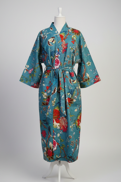 Cotton Robe - Tree of Life Teal
