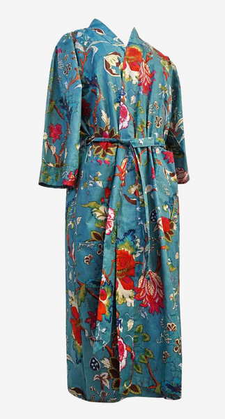 Colorful floral-patterned robe on a white background