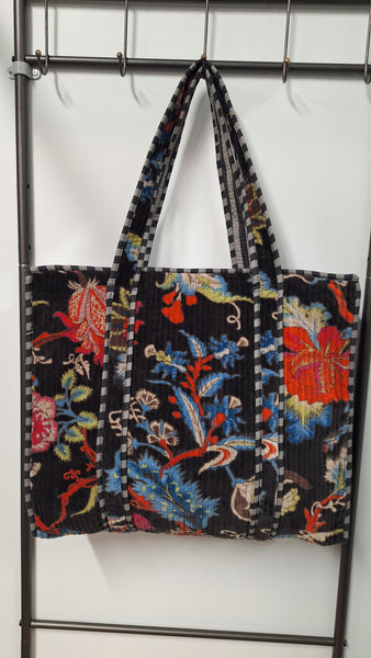 Cotton Velvet Tote Bag - Black