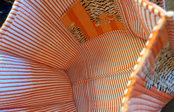 Cotton Quilted Tote Bag Tigers Orange and Peach