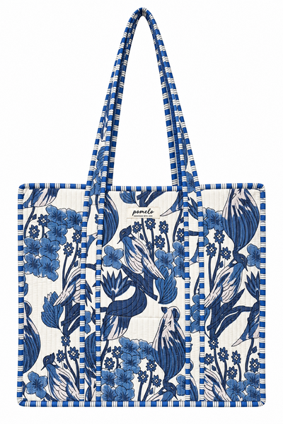 Cotton Tote Bag - Blue and White Birds