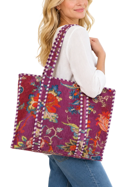Cotton Velvet Tote Bag - Mauve
