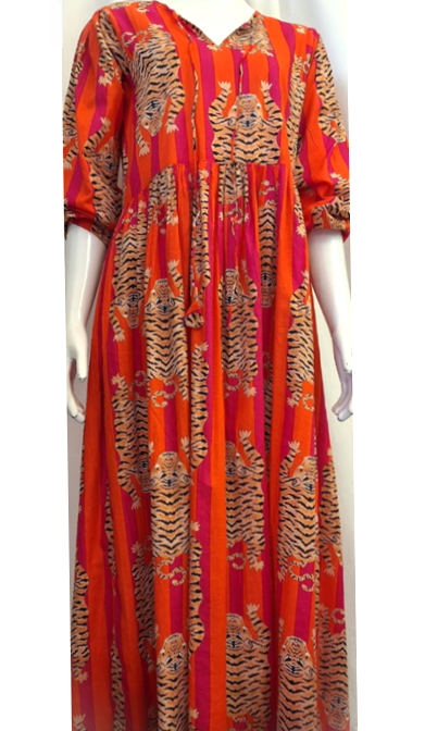 Tiger Print Dress - Orange and Hot Pink